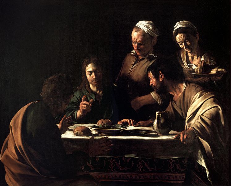 con l'offerta del pane Gesù si manifesta ai discepoli di Emmaus - Caravaggio